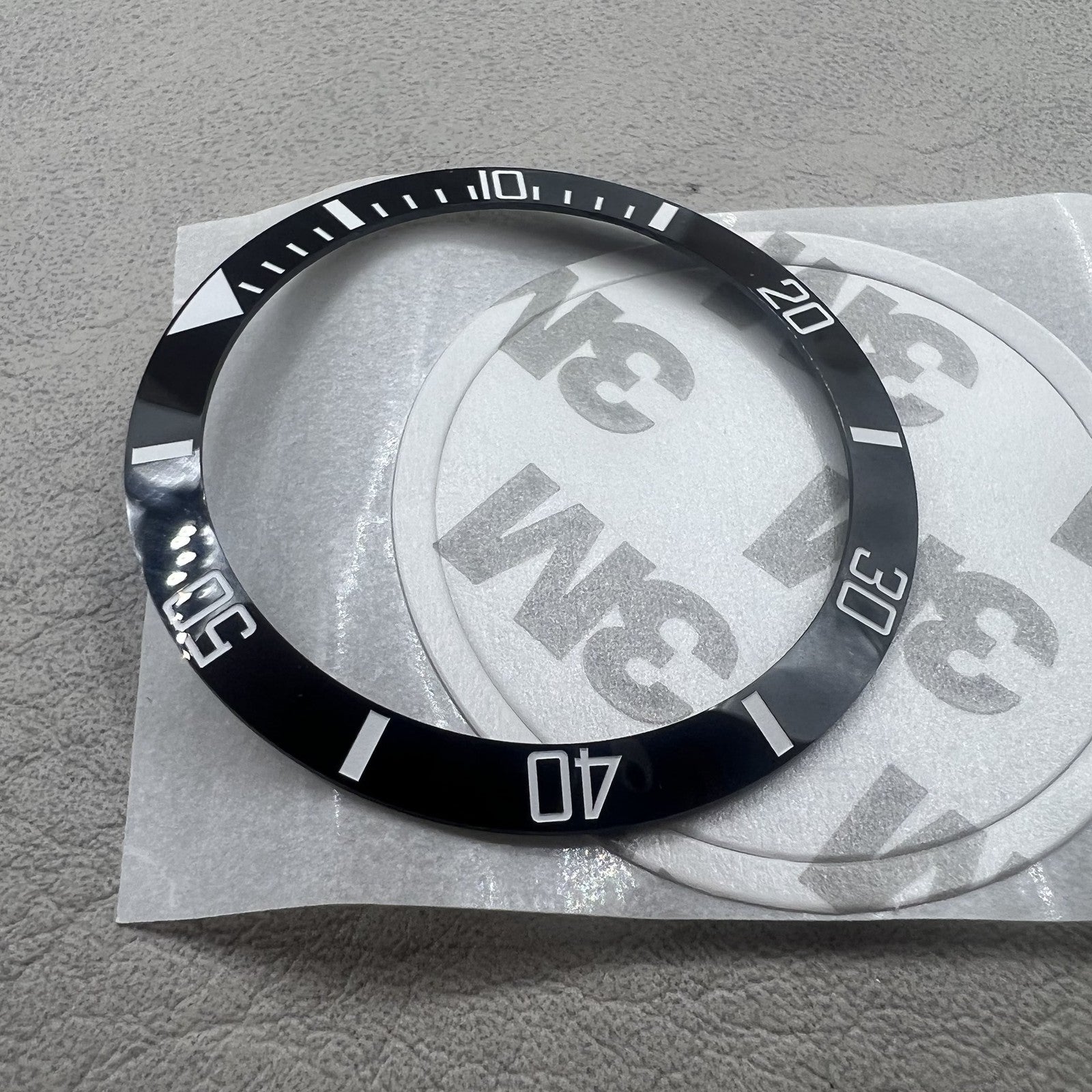 Ceramic Watch Bezel Black 37.5mm SUB  with White Font No Lume Slope