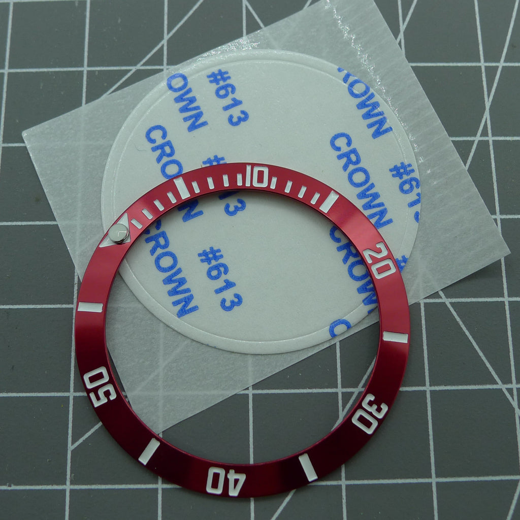 38mm Watch Bezel Ceramic Slope Red Ring Silver Font Green Luminous
