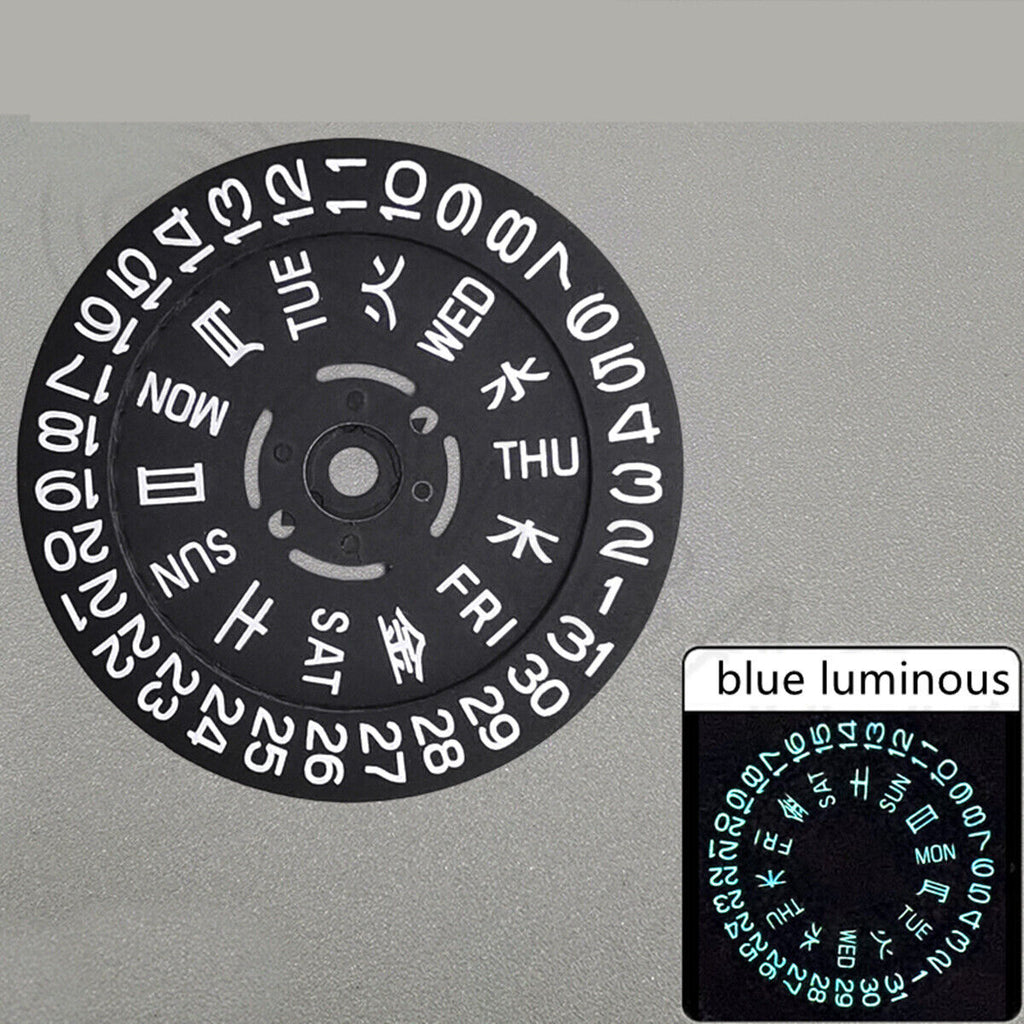 Blue Lume Black Date Disk Week Wheel for NH36 Movement Date@3 Crown at 3.0