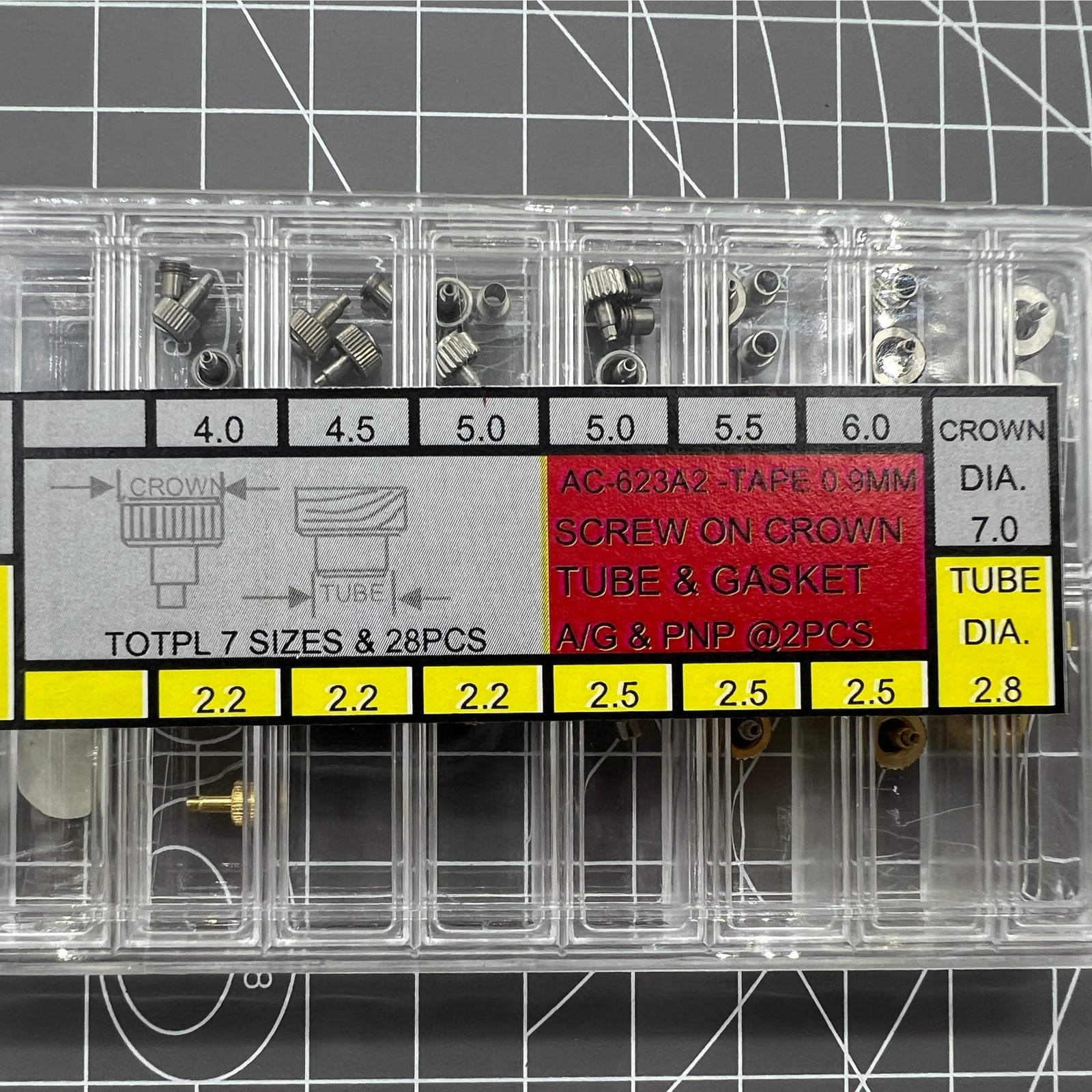 1x Box Stainless Steel Watch Crown Silver Golden Screw on Crown Tube & Gasket