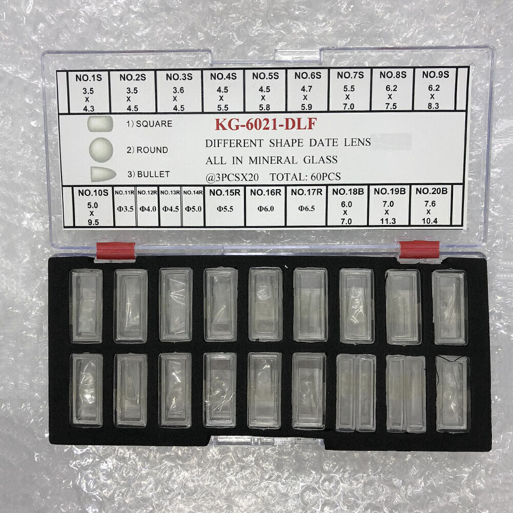 KG-6021-DLF Different Shape Date Lens All In Mineral Glass 3 Sizes 60PCS/Box