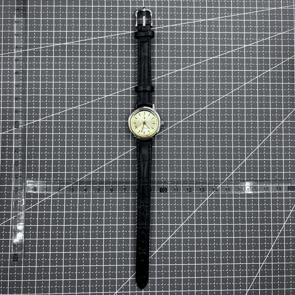 27mm Kongque Black Strap Manual Mechanical Watch 19 Jews Silver Dial Golden Nail