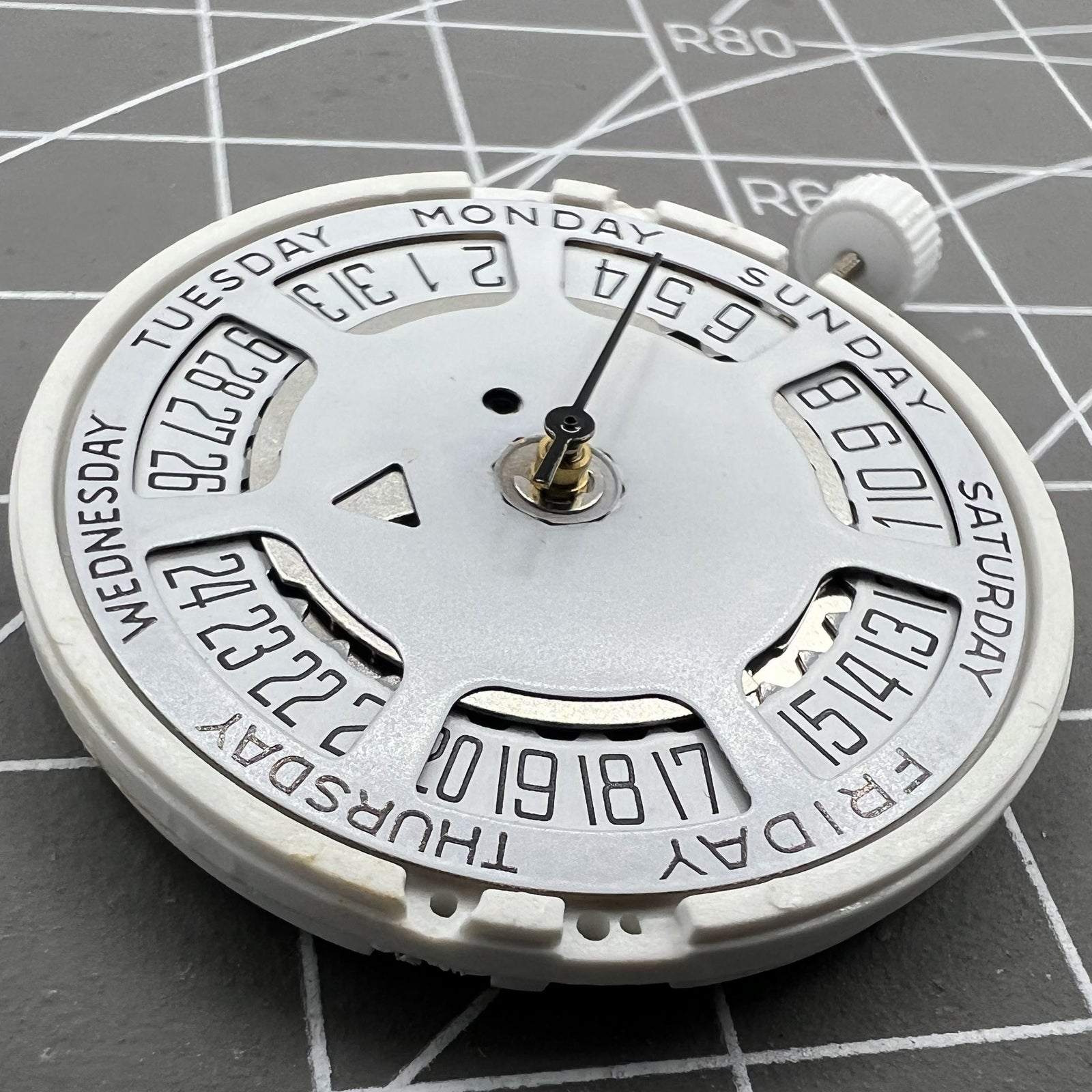 Swiss ISA 1198 Quartz Movement Day Date White Dial Date@6