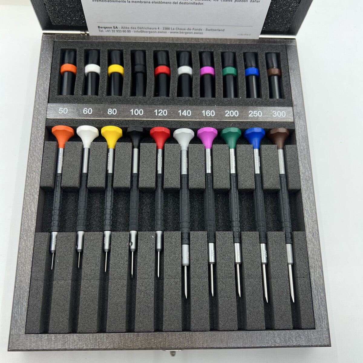 Bergeon 7899-A10 Set Of 10 Ergonomic Screwdrivers 0.50mm-3.00mm In Wooden Box
