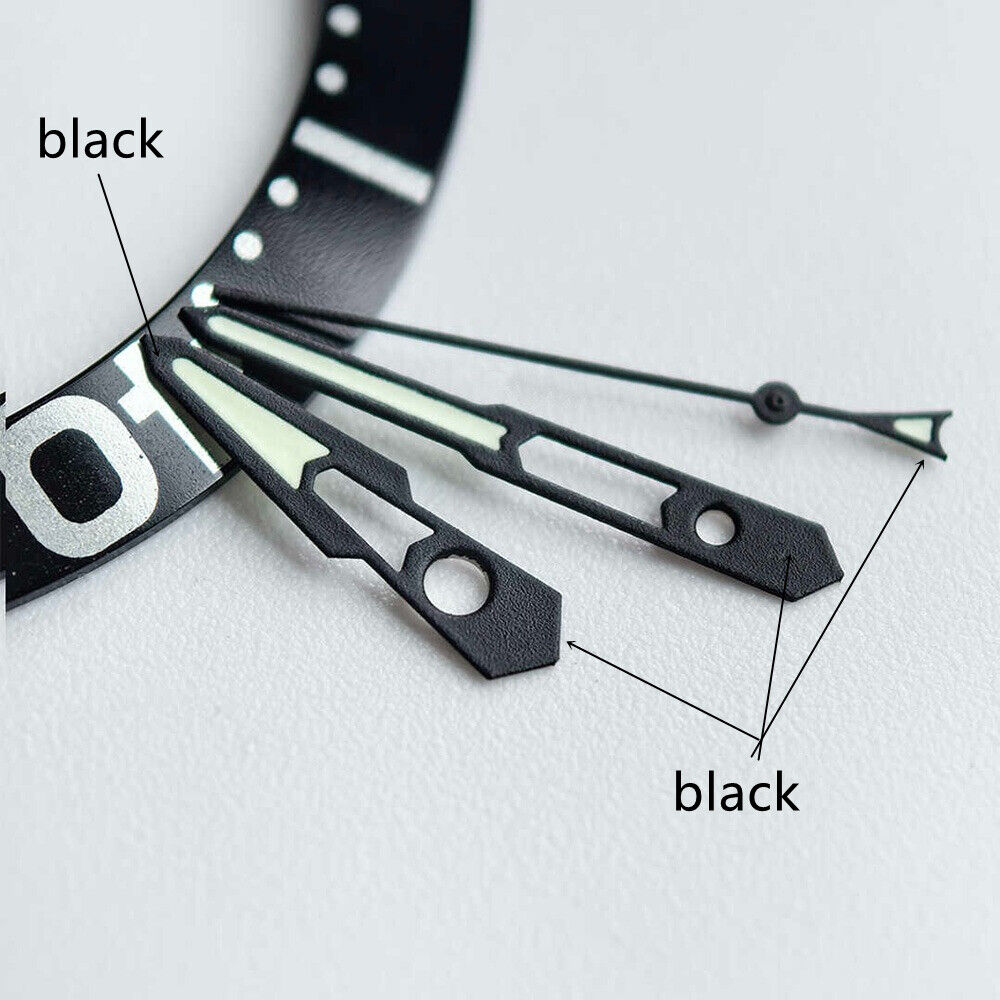 2 Sets/Pack Matted Black Trim Hollow Green Lume Watch Hands for NH35 NH36