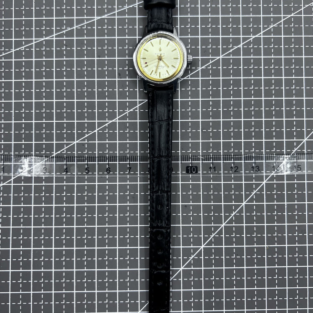 27mm Kongque Black Strap Manual Mechanical Watch 19 Jews Silver Dial Golden Nail