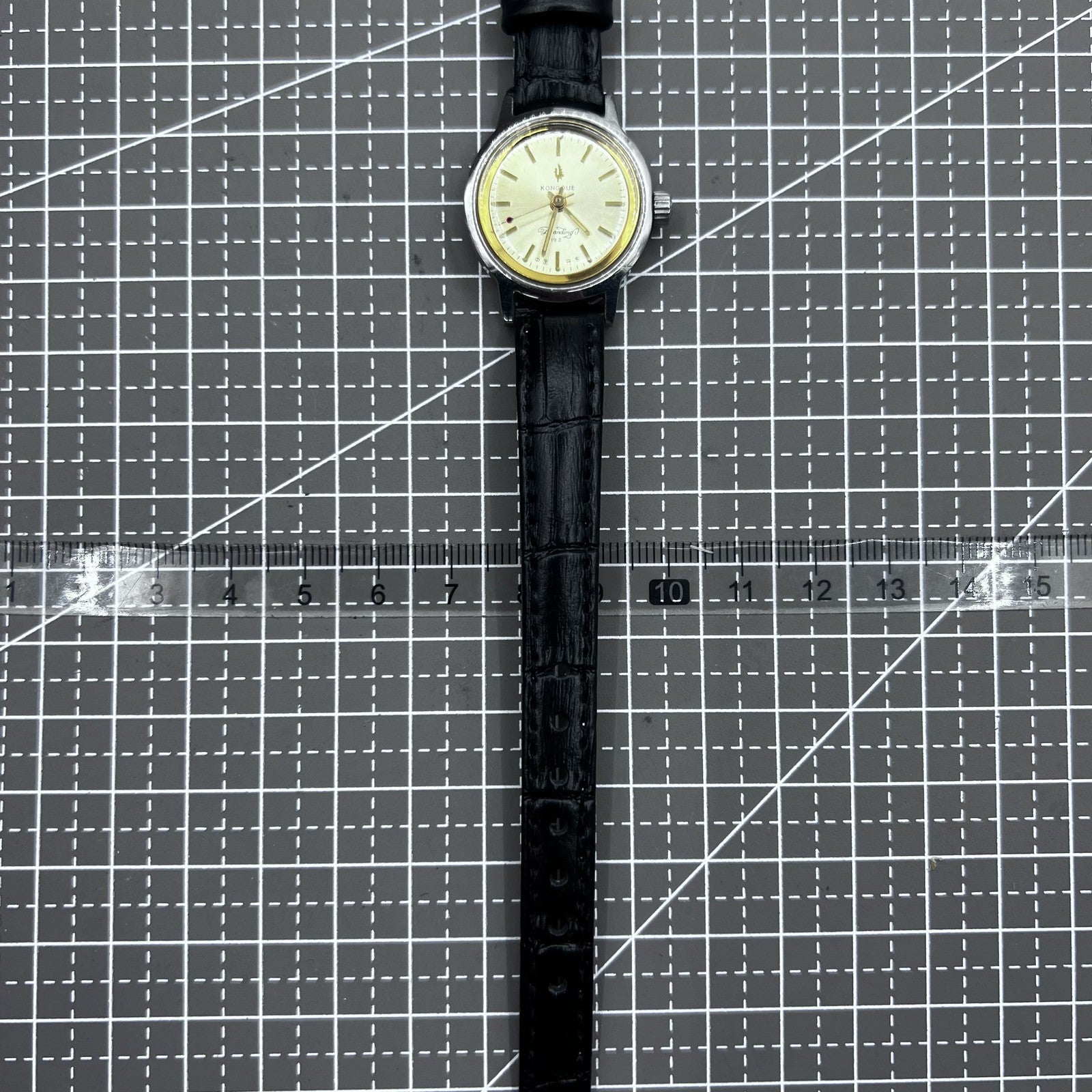 27mm Kongque Black Strap Manual Mechanical Watch 19 Jews Silver Dial Golden Nail