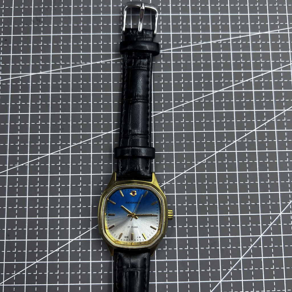 Shanghai 33mm Manual Mechanical Watch Golden Nail Blue Dial Square Case 17 Jews