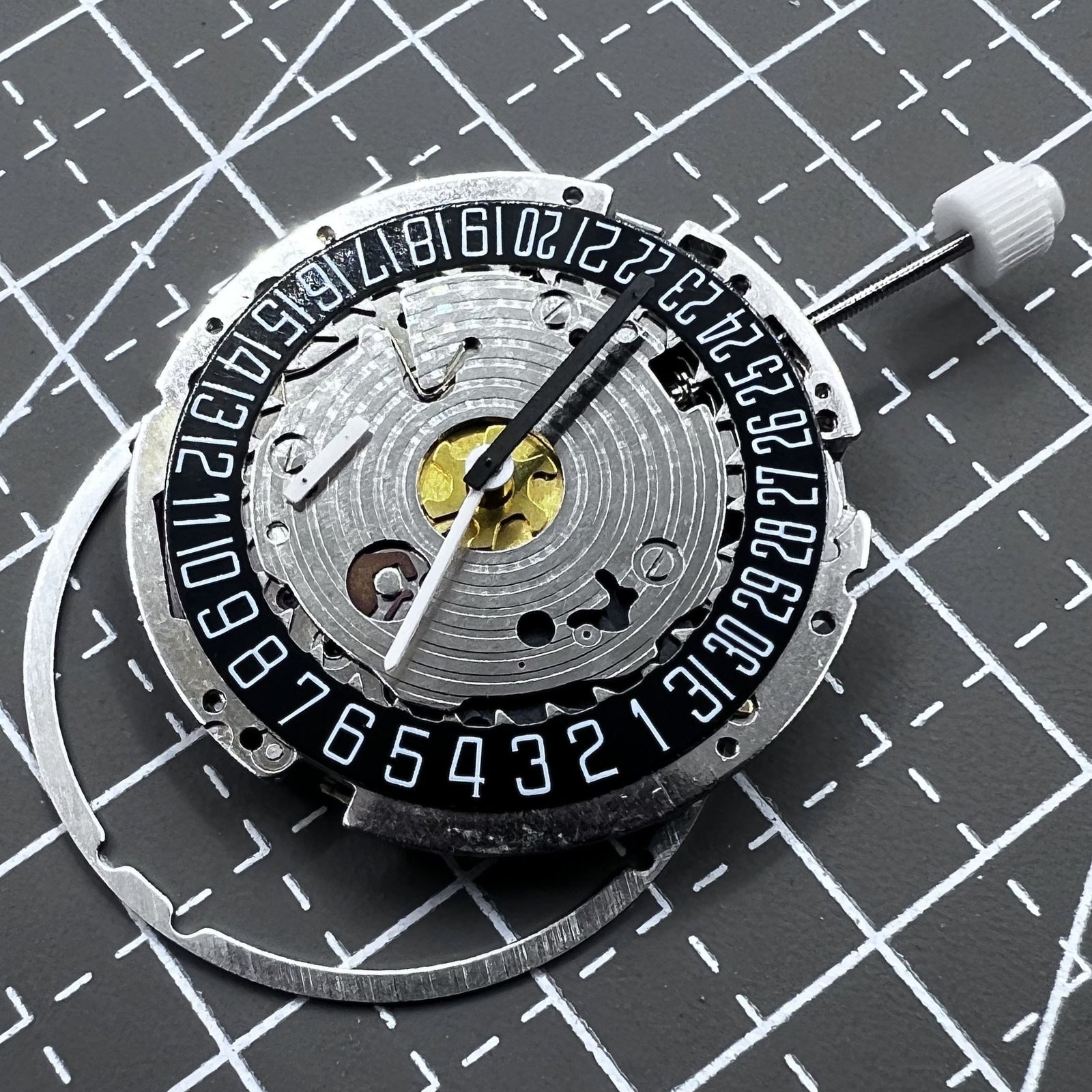 Swiss ISA 8171A Quartz Movement Black Disk 4 Hands Date At 6