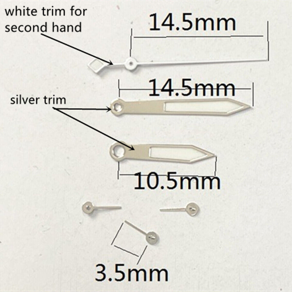 2 Sets/Pack Silver+White Trim Green Luminous Hands for Movement VD53 VD54 VD57