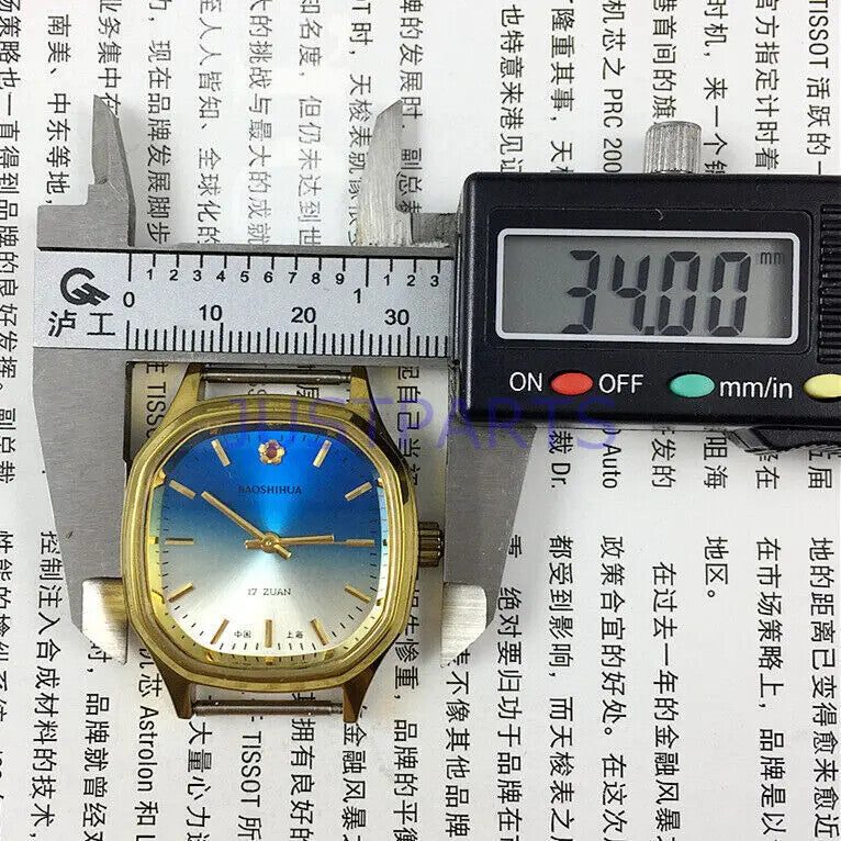 Shanghai 33mm Manual Mechanical Watch Golden Nail Blue Dial Square Case 17 Jews