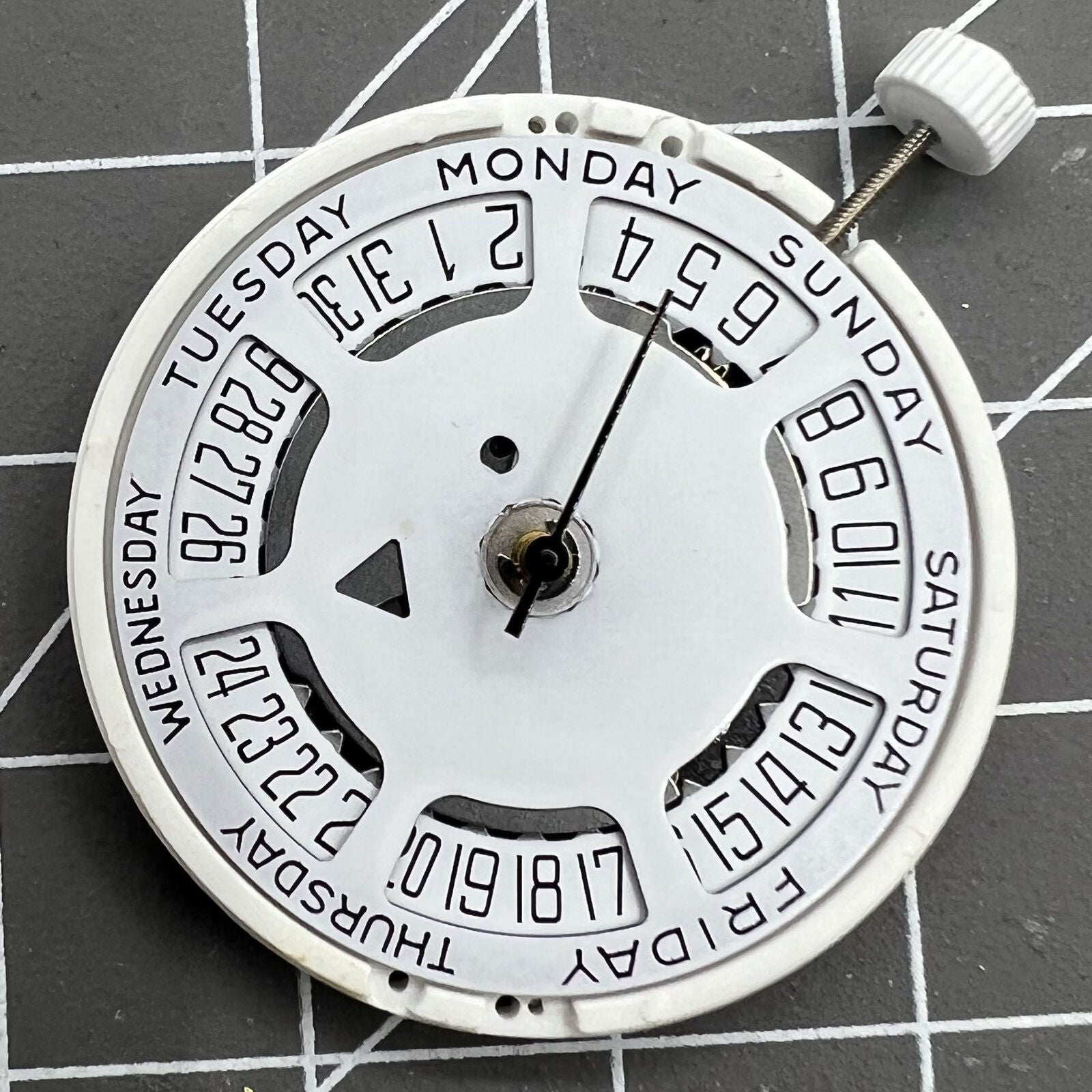 Swiss ISA 1198 Quartz Movement Day Date White Dial Date@6
