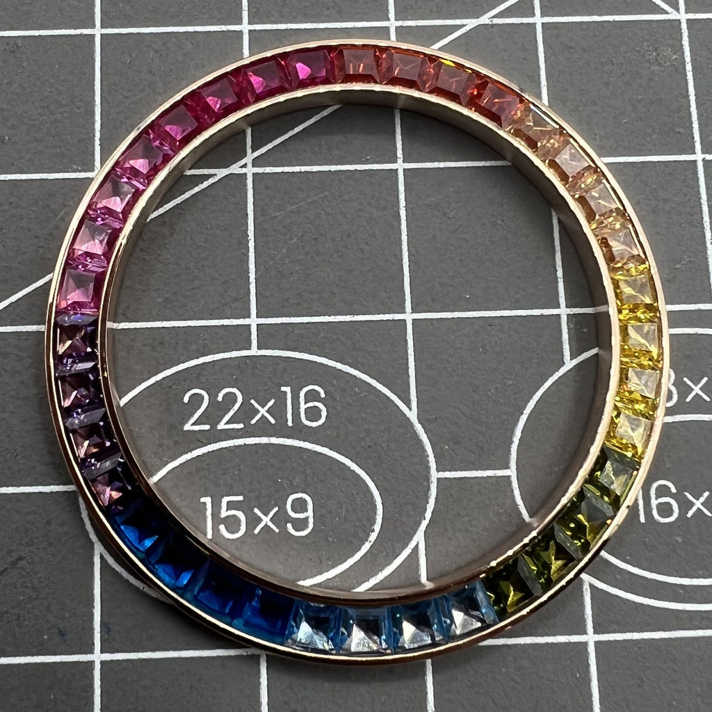 39mm Rose Golden Imitation Diamond Gemstone Watch Bezel for VK63 Movement