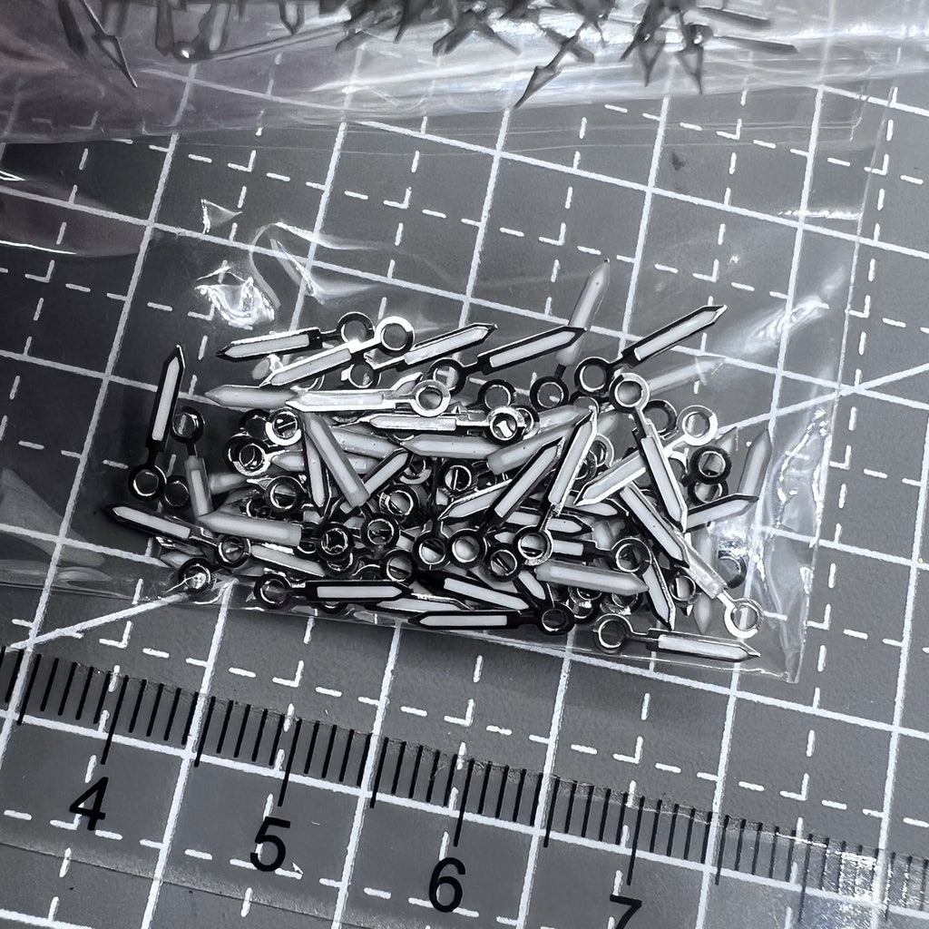 100 Sets/Pack 11mm Silver Trim Green Lume Watch Hands for Miyota 2035 2115 PC21