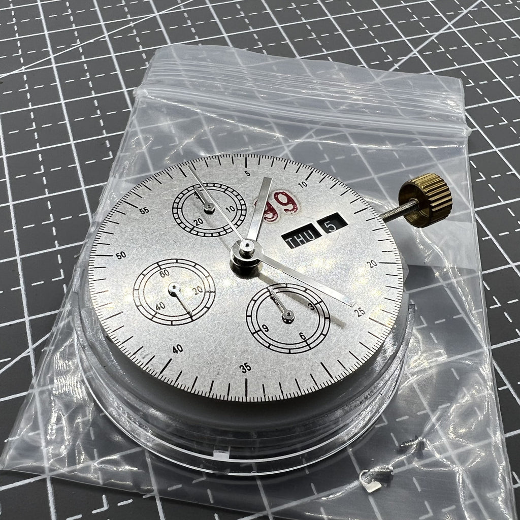 7750 Black Dial Chronograph Movement 3 Hands Small Second @9 Day Date