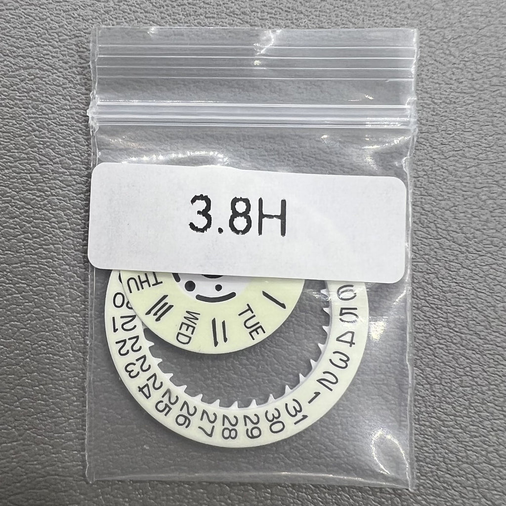 White Date Disk Wheel Week Wheel Green Lume for Seiko Movement NH36 Date@3.8