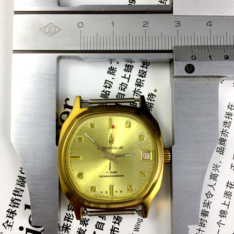 Black Dandong Manual Mechanical Watch 17 Jews Single Calendar Golden Dial