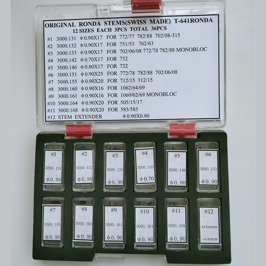 36pcs Swiss Made Original Ronda Watch Stem Assortment AM-641 Watch Repair Part