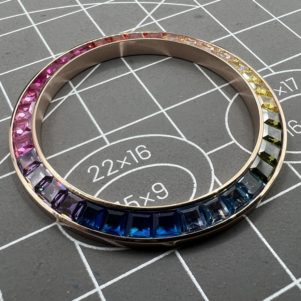 39mm Rose Golden Imitation Diamond Gemstone Watch Bezel for VK63 Movement