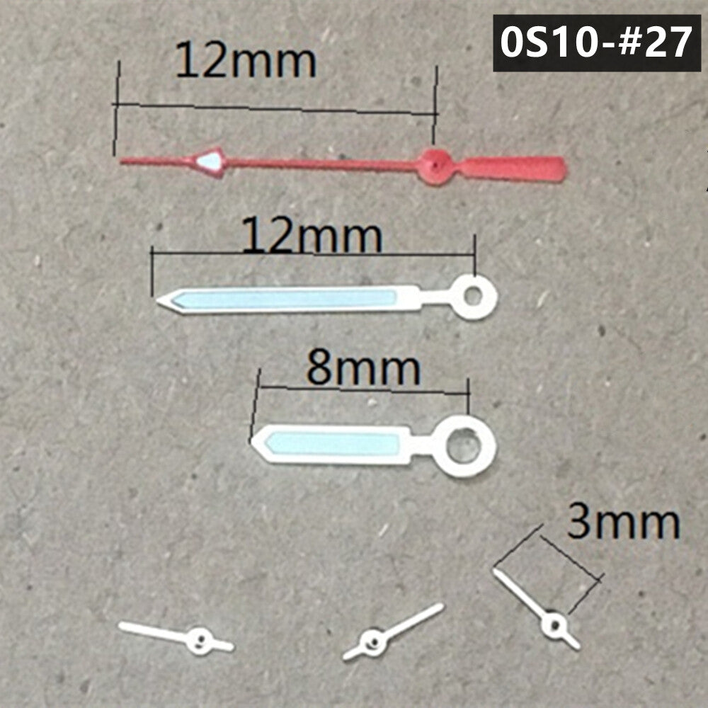 2 Sets12mm Silver Trim Red Second Green Luminous Hands for Miyota 0S10 Movement