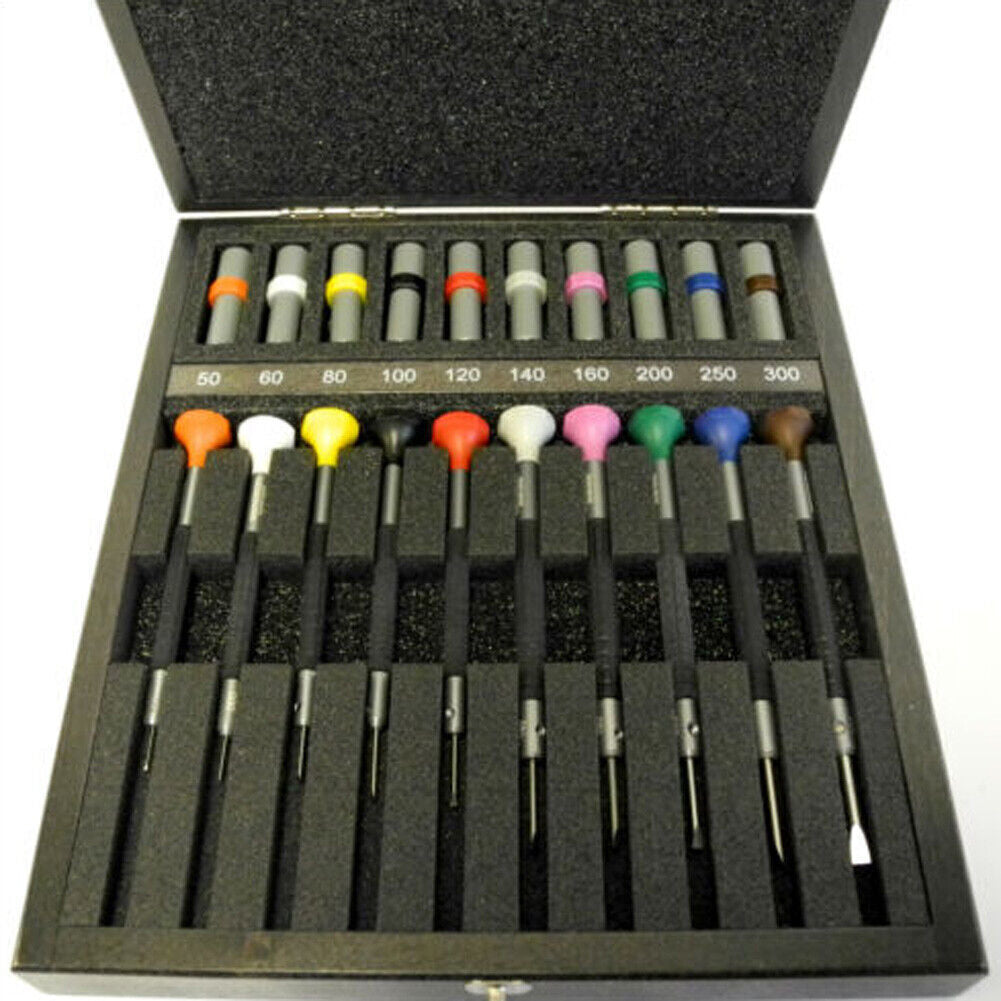 Bergeon 7899-A10 Set Of 10 Ergonomic Screwdrivers 0.50mm-3.00mm In Wooden Box