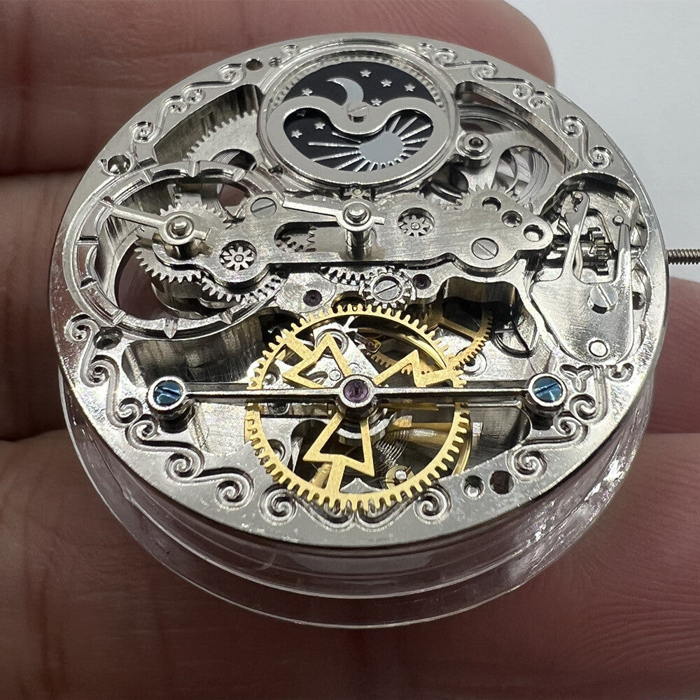 Double Mainspring Multi-function Hollow Mechanical Movement Double Time Zone