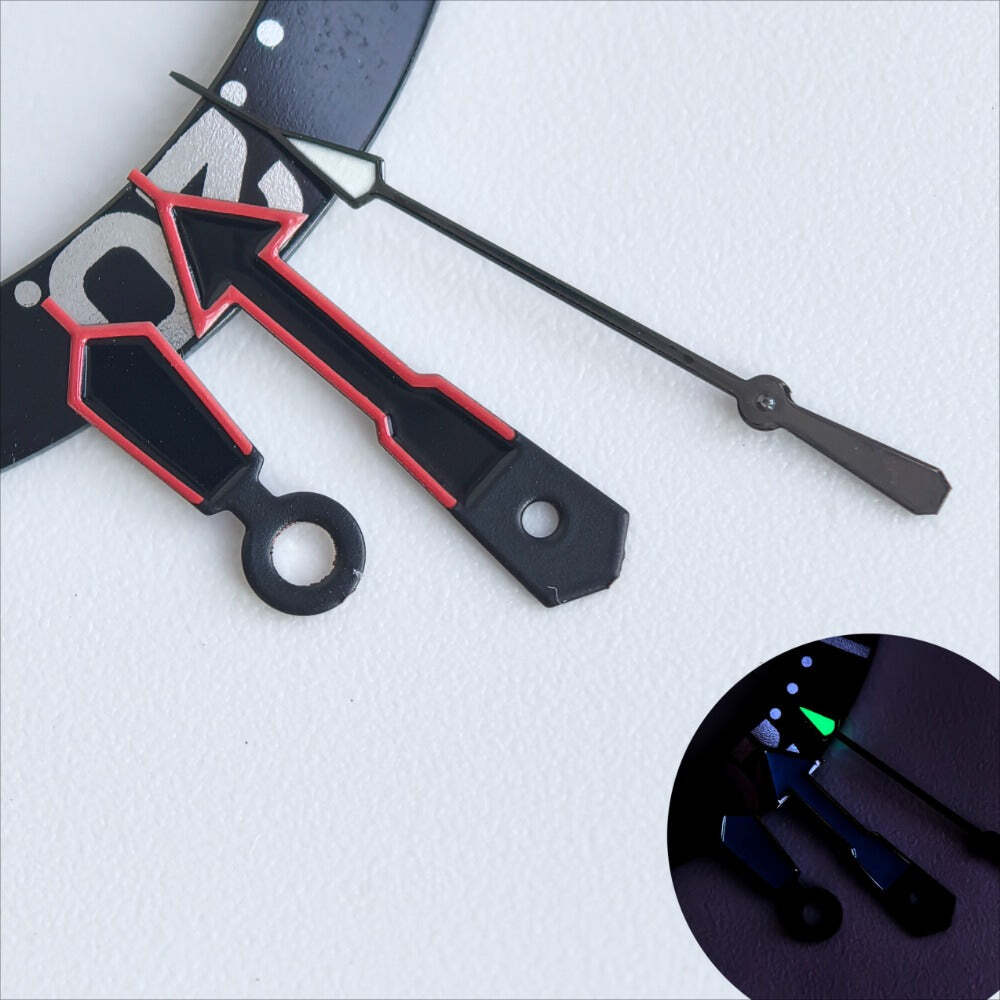 Red Trim Black Painted Black Second Green Lume Hands Set for Movement NH35/36