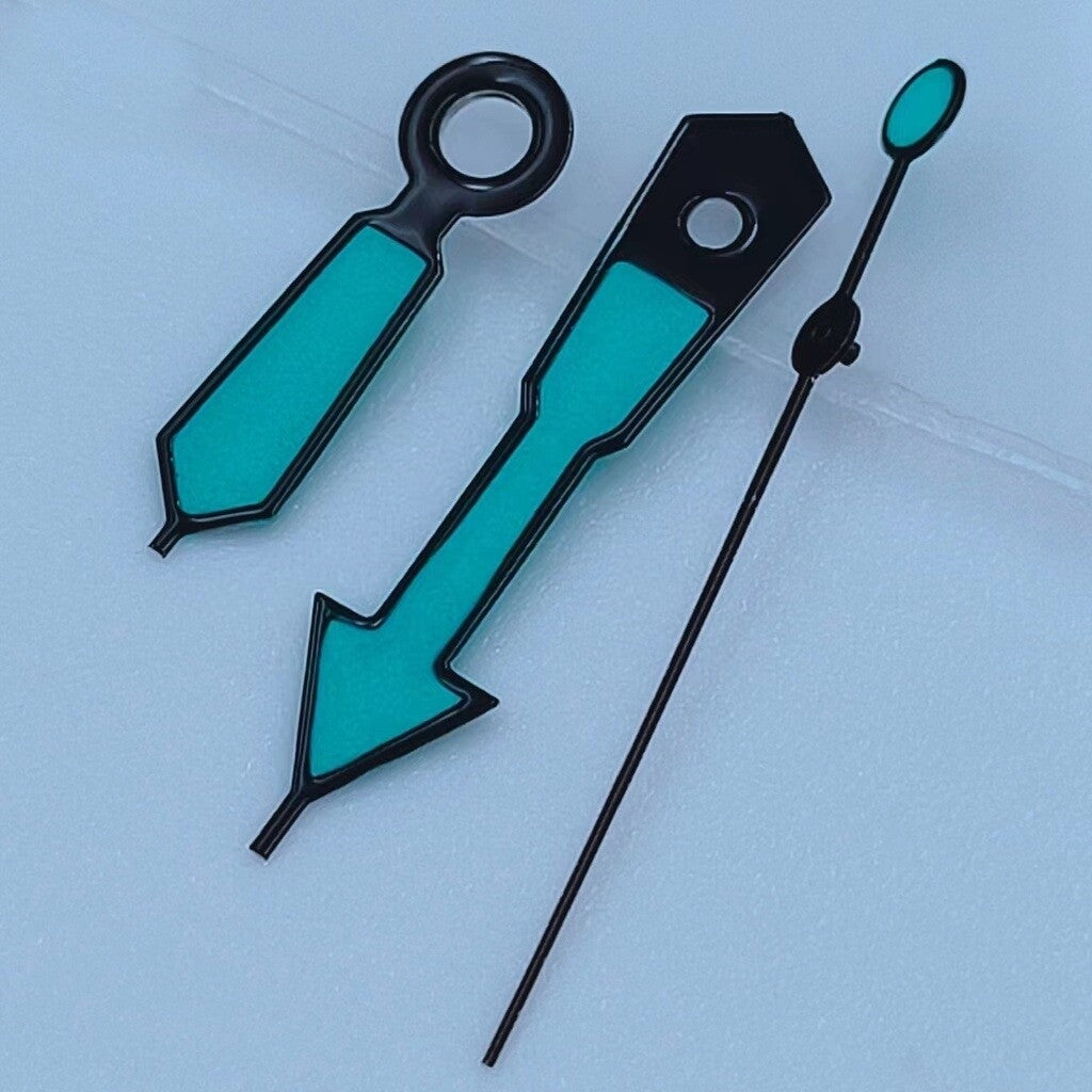 12.5mm Black Trim  Painted Green Lume Watch Hands for NH35 NH36 7S26 7S36