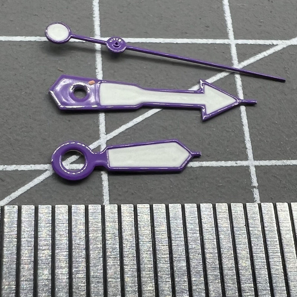 2 Sets Purple Trim White Painted Green Lume Watch Hands for NH35 NH36 7S26