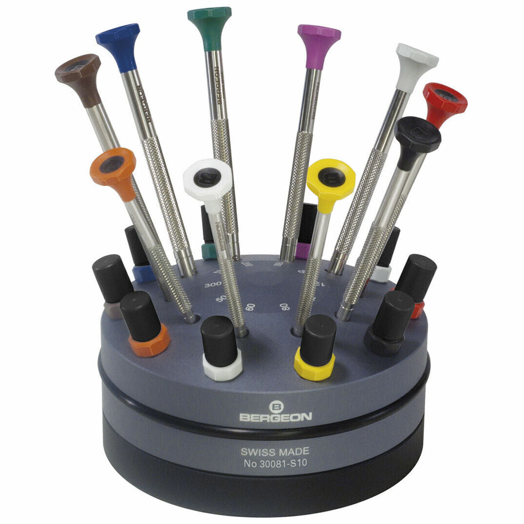 Bergeon 30081-S10 10 Ergonomic Watchmakers Screwdrivers Set With Rotating Stand