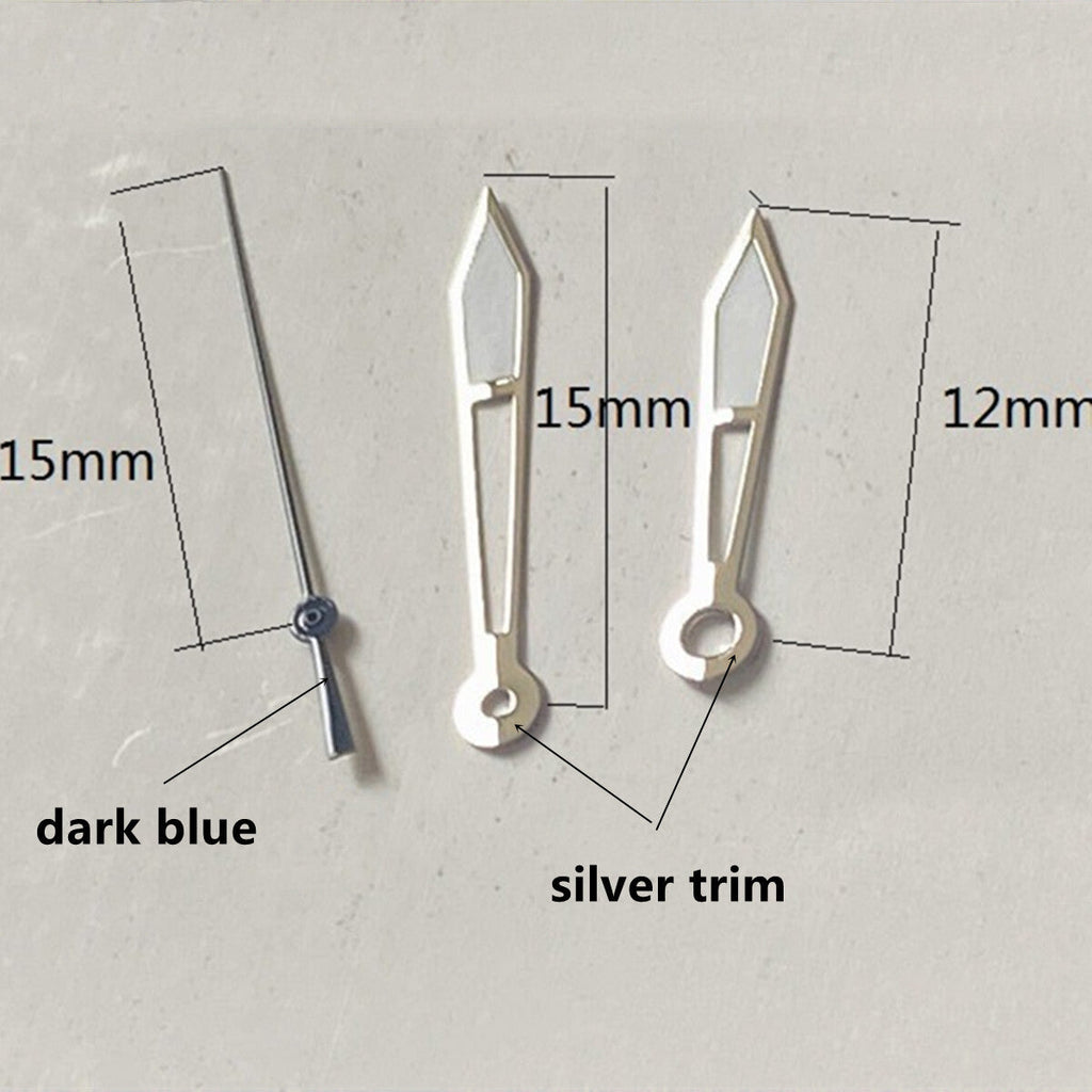 2 Sets Green Lume Silver+Dark Blue Trim Watch Hands Set for Ronda 515