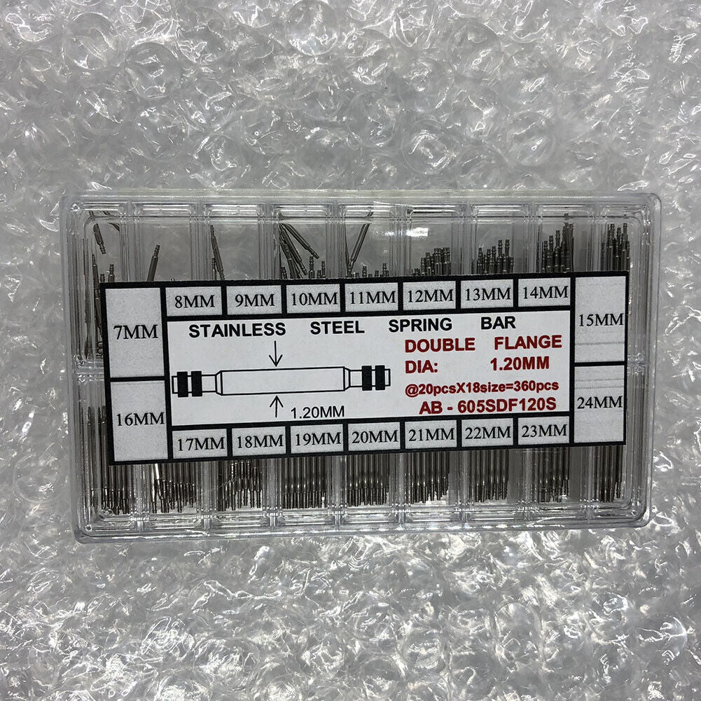 Double Flange Dia 1.2mm Stainless Steel Watch Spring Bar Kit 18 Sizes 360PCS/box