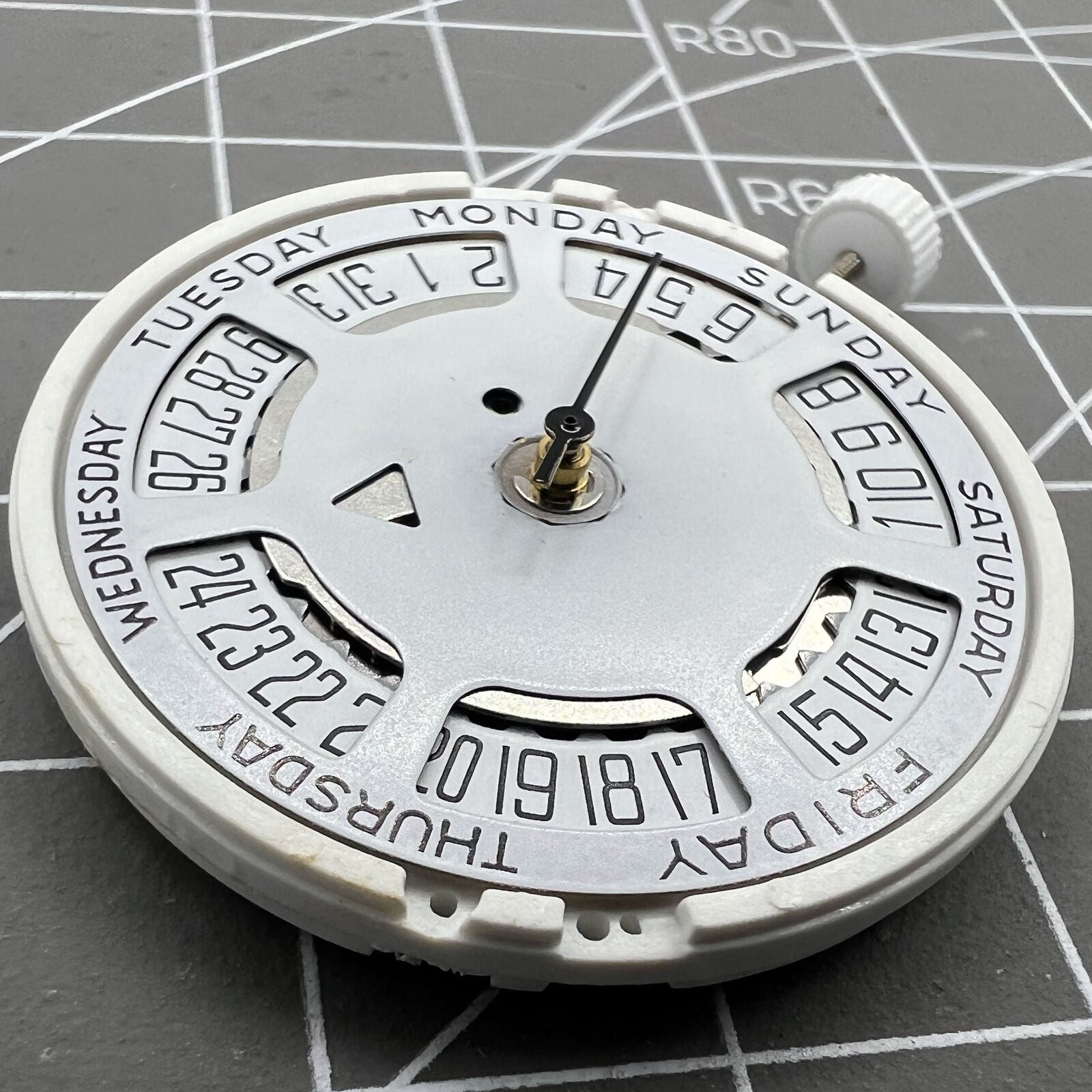 Swiss ISA 1198 Quartz Movement Day Date White Dial Date@6