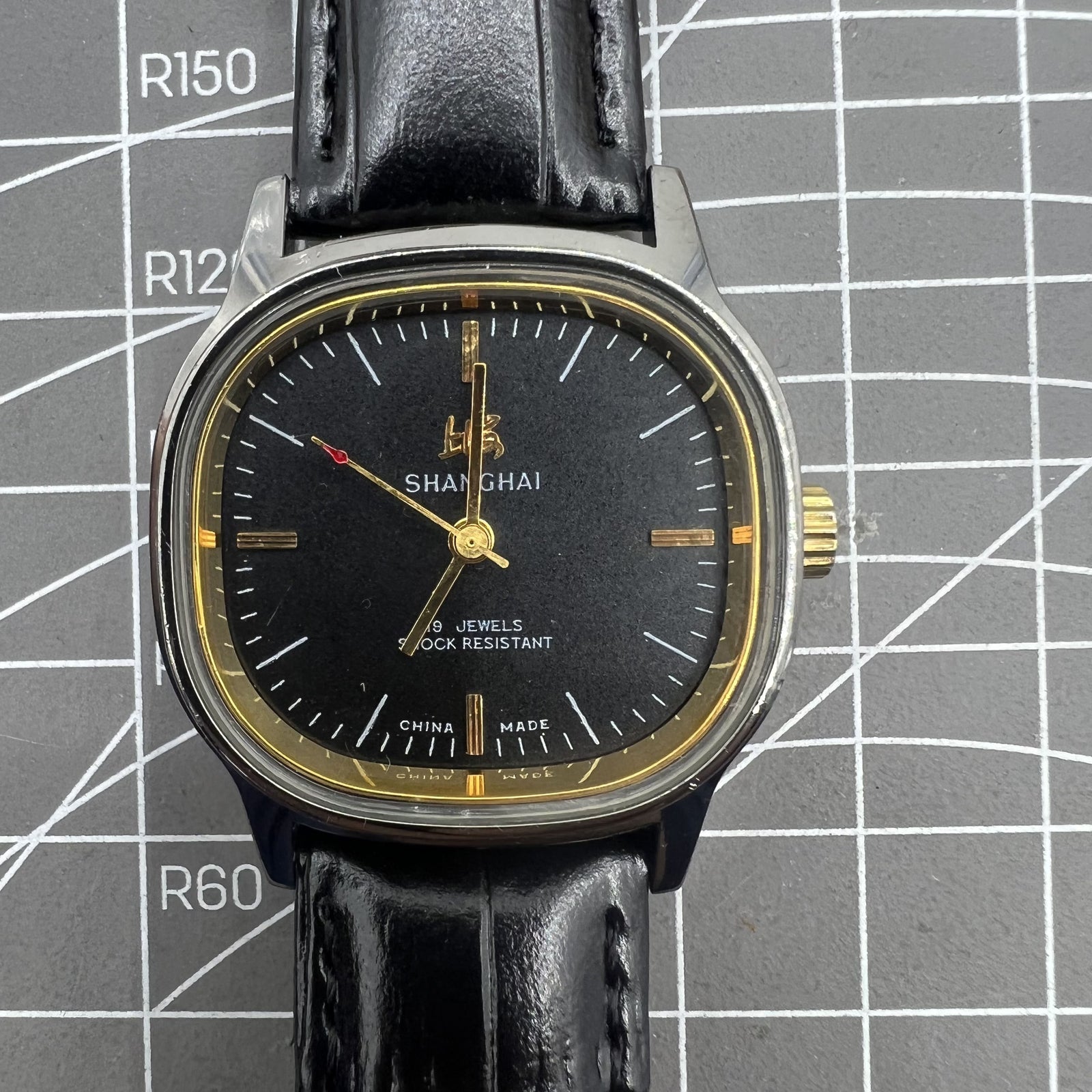 34mm Shanghai Factory Made Manual Mechanical Watch Black 19 Jews Shock-Resistant
