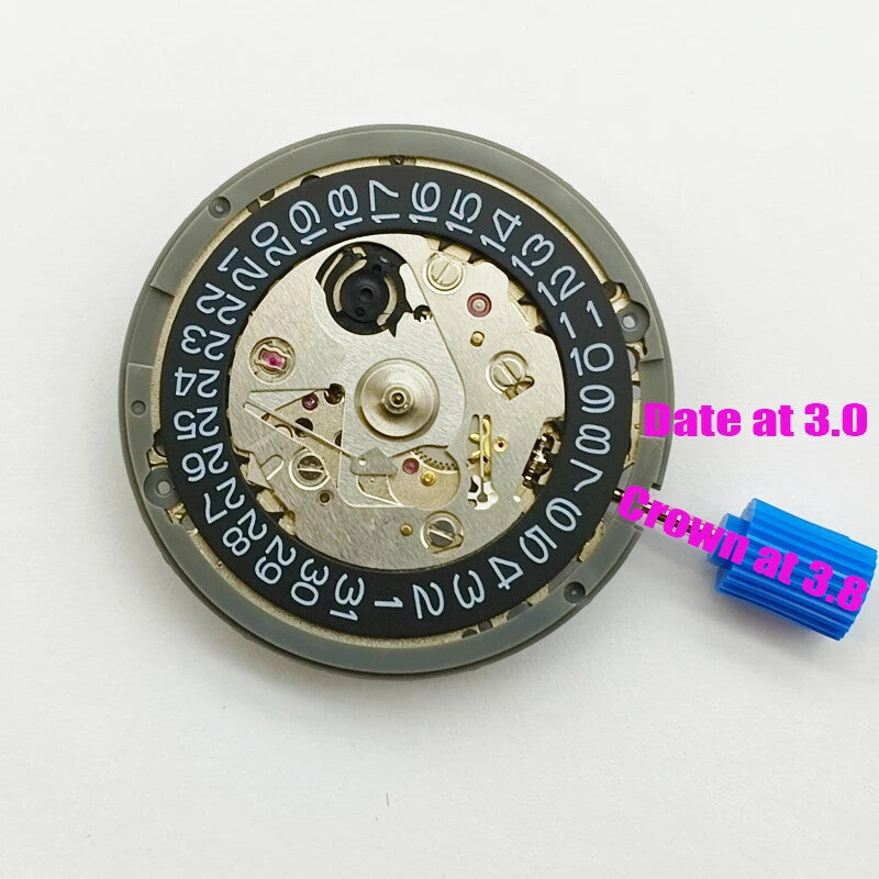 Japan Seiko NH35 Automatic Mechanical Movement Black Date Dial Crown At 3.8