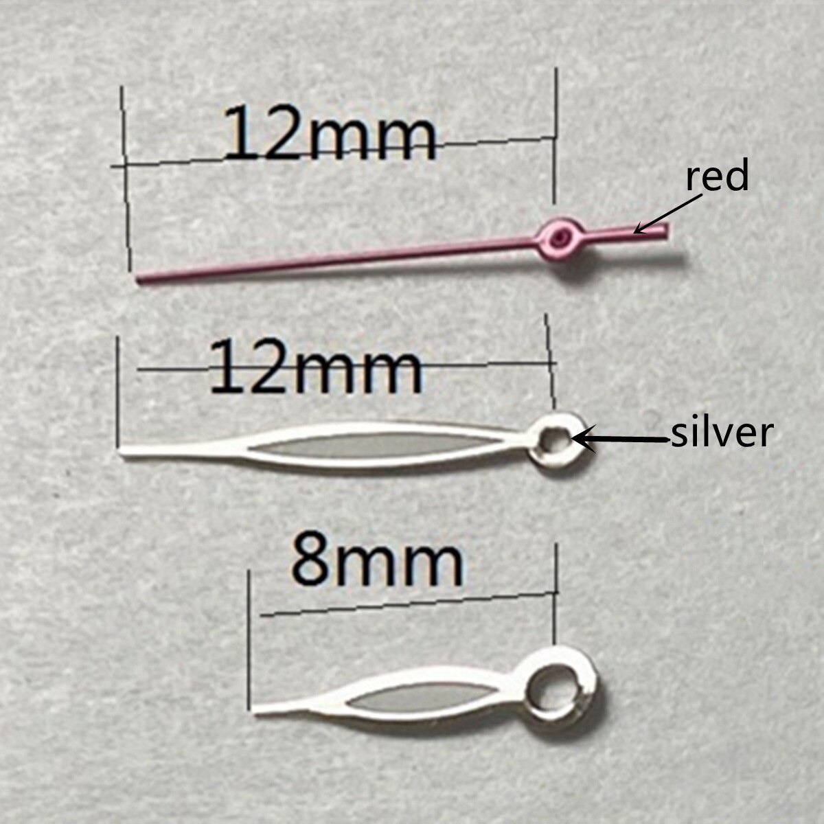 12mm Red Second Hand Silver Trim Watch Hands for Miyota 2315 2035 2036 2115 2305