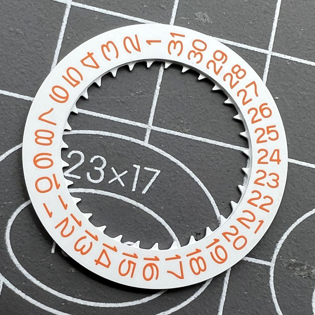 Watch Date Wheel - Orange Font on White Background for NH35 Movement