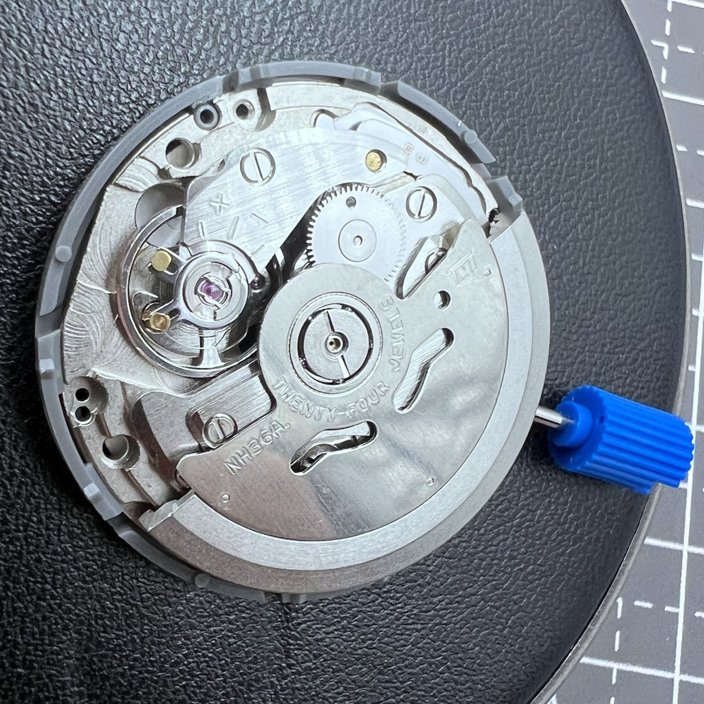 Seiko NH36A Black Automatic Mechanical Movement Green Lume 3.8 Crown Position