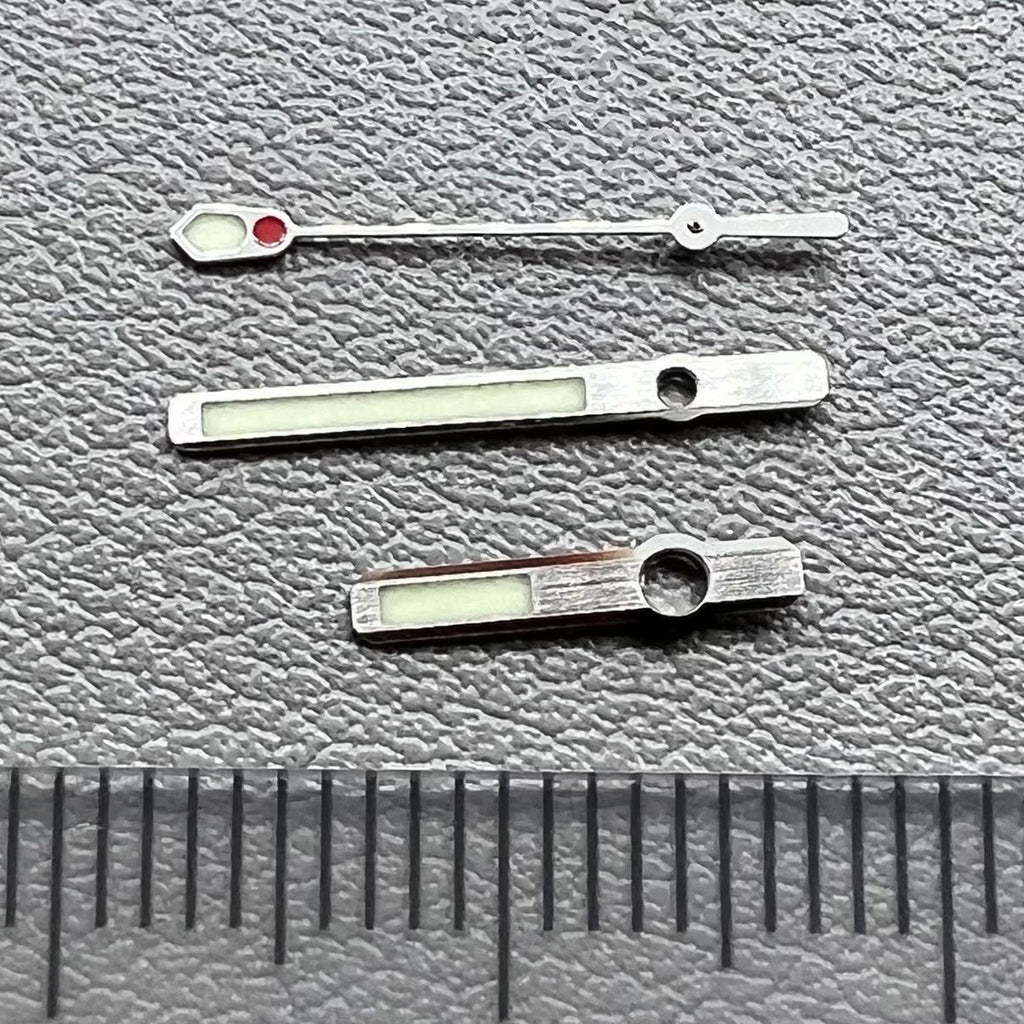 16mm Abalone 6105 C3 Green Lume Silver Trim Hands Set for Movement NH36 NH35