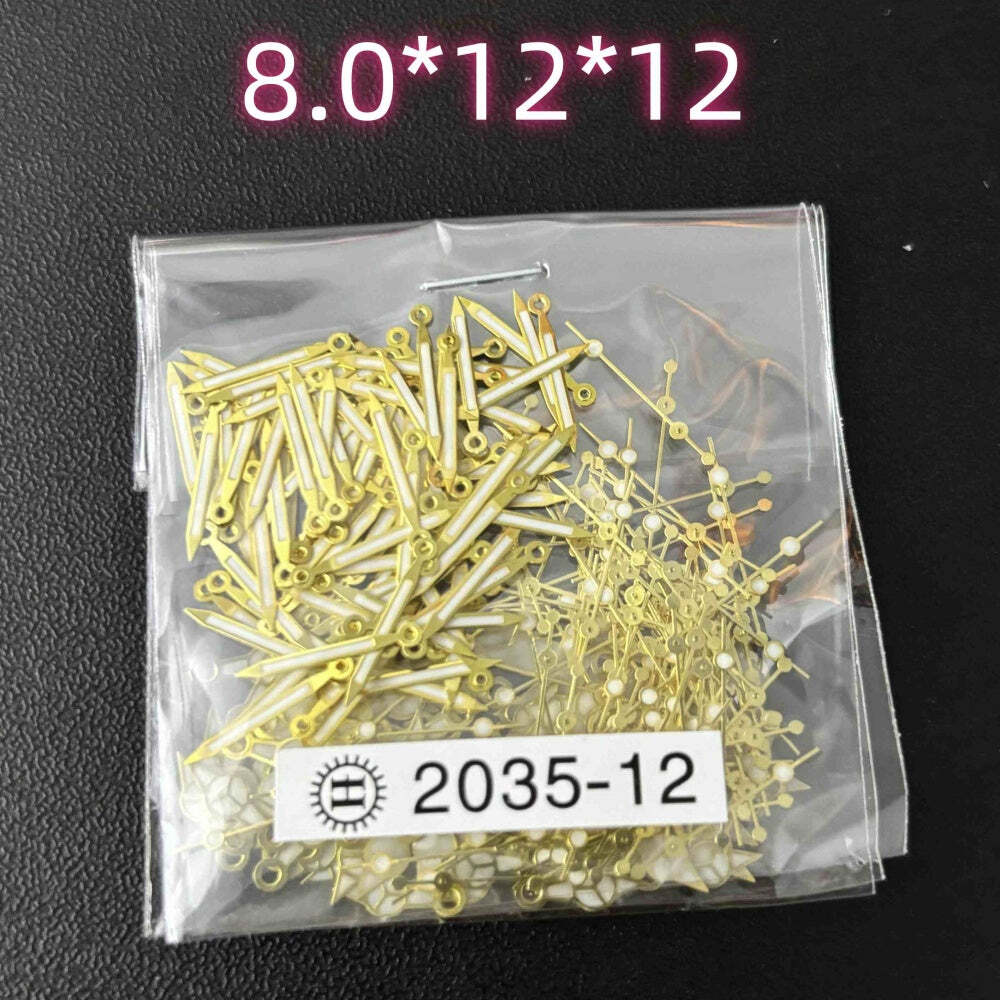 100 Sets/Pack 12mm Golden Trim Green Lume Watch Hands for Miyota 2035 2115 PC21