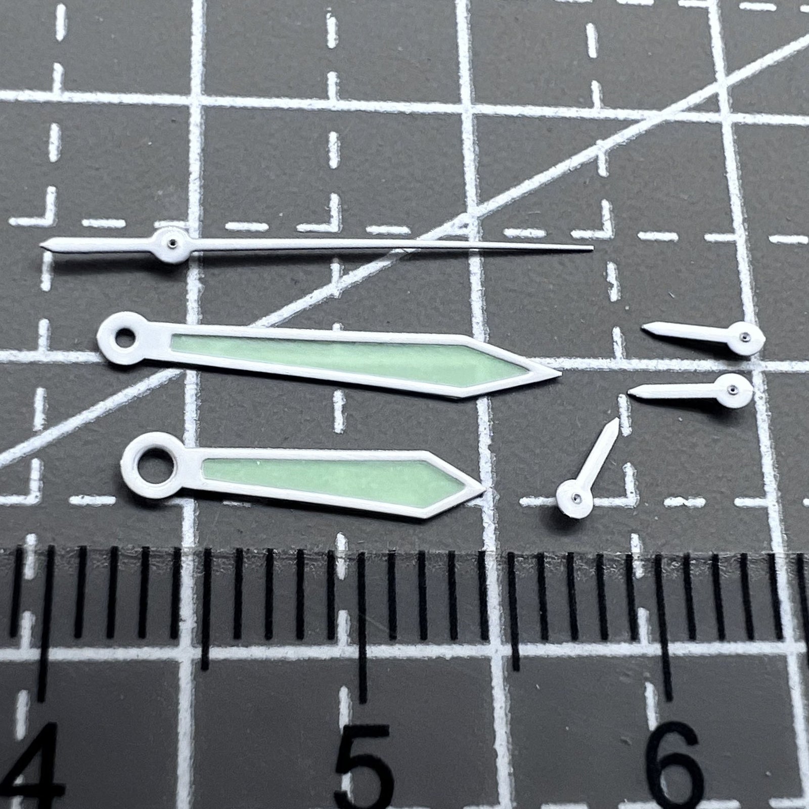 15mm 6 Hands White Trim Green Lume Watch Hands Set for Movement ISA 8172 Quartz