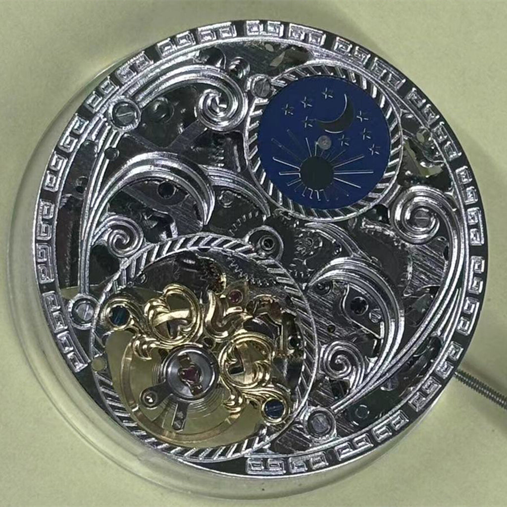 China Made Hollow Automatic Mechanical Movement Moon Phase At 12 Watch Part