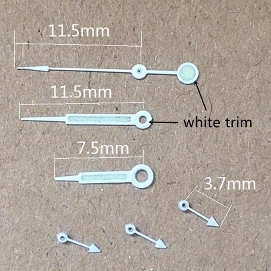 11.5mm Green Lume Pointed White Trim Watch Hands for Miyota OS10 OS20 OS60 OS80