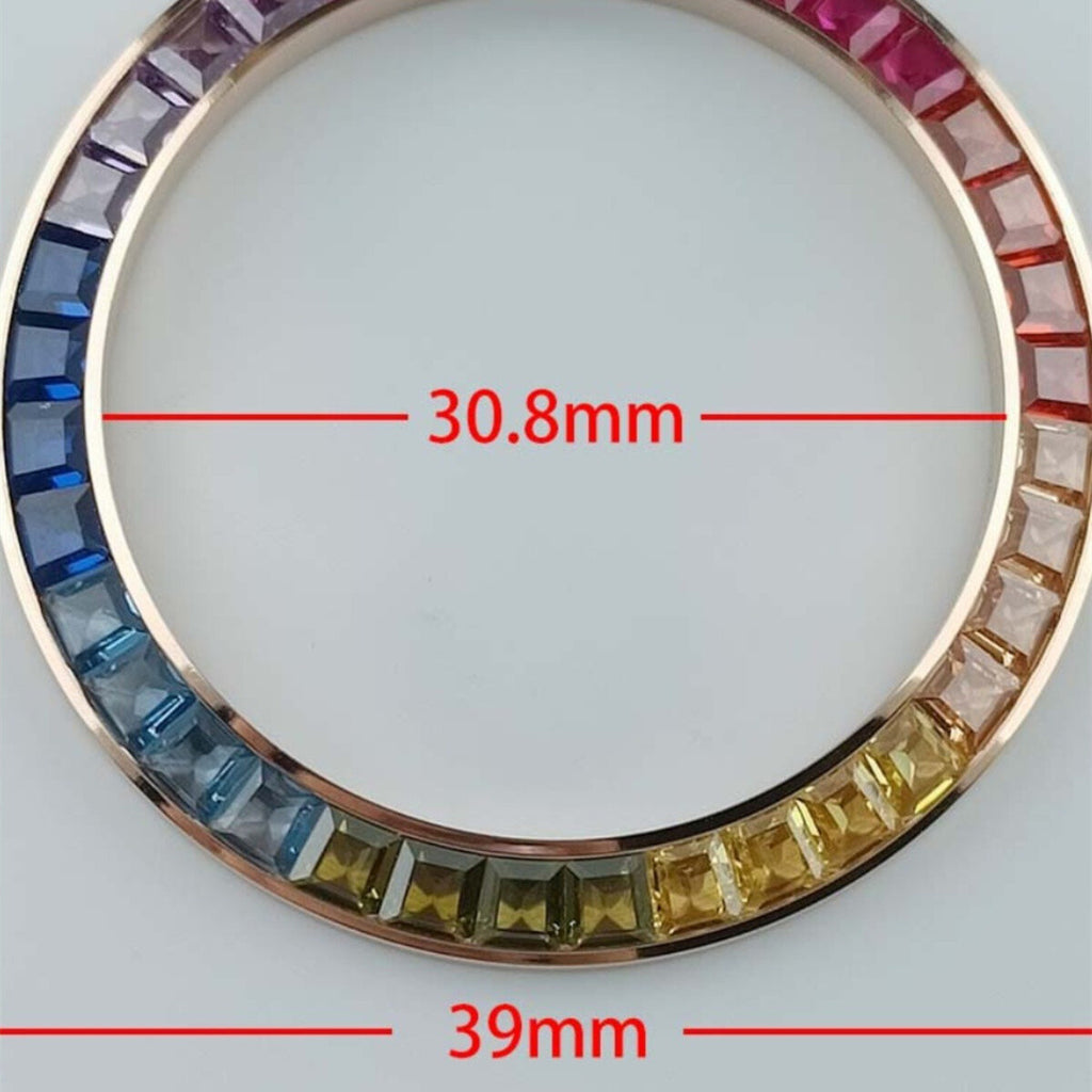 39mm Silver Trim Imitation Diamond Gemstone Watch Bezel for VK63 Movement
