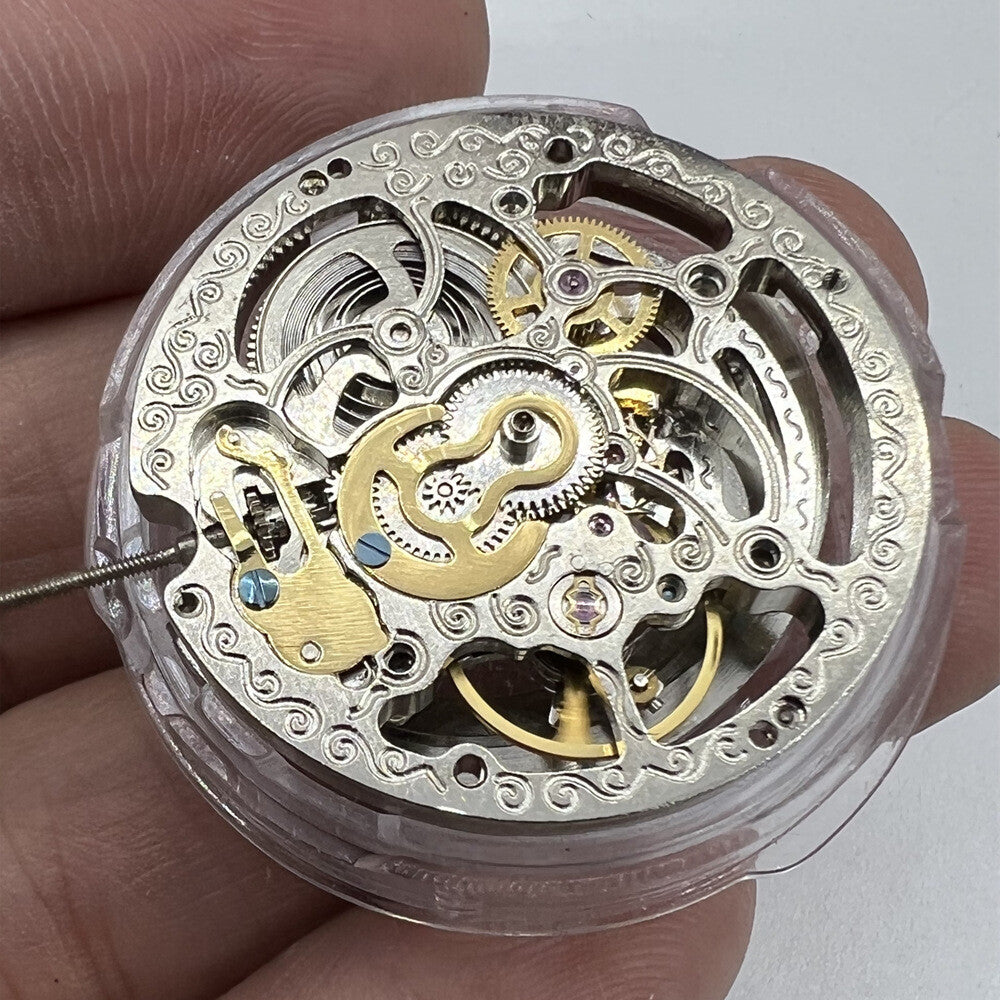 China Made Shanghai Silver Hollow Carved 3 Hands Automatic Mechanical Movement