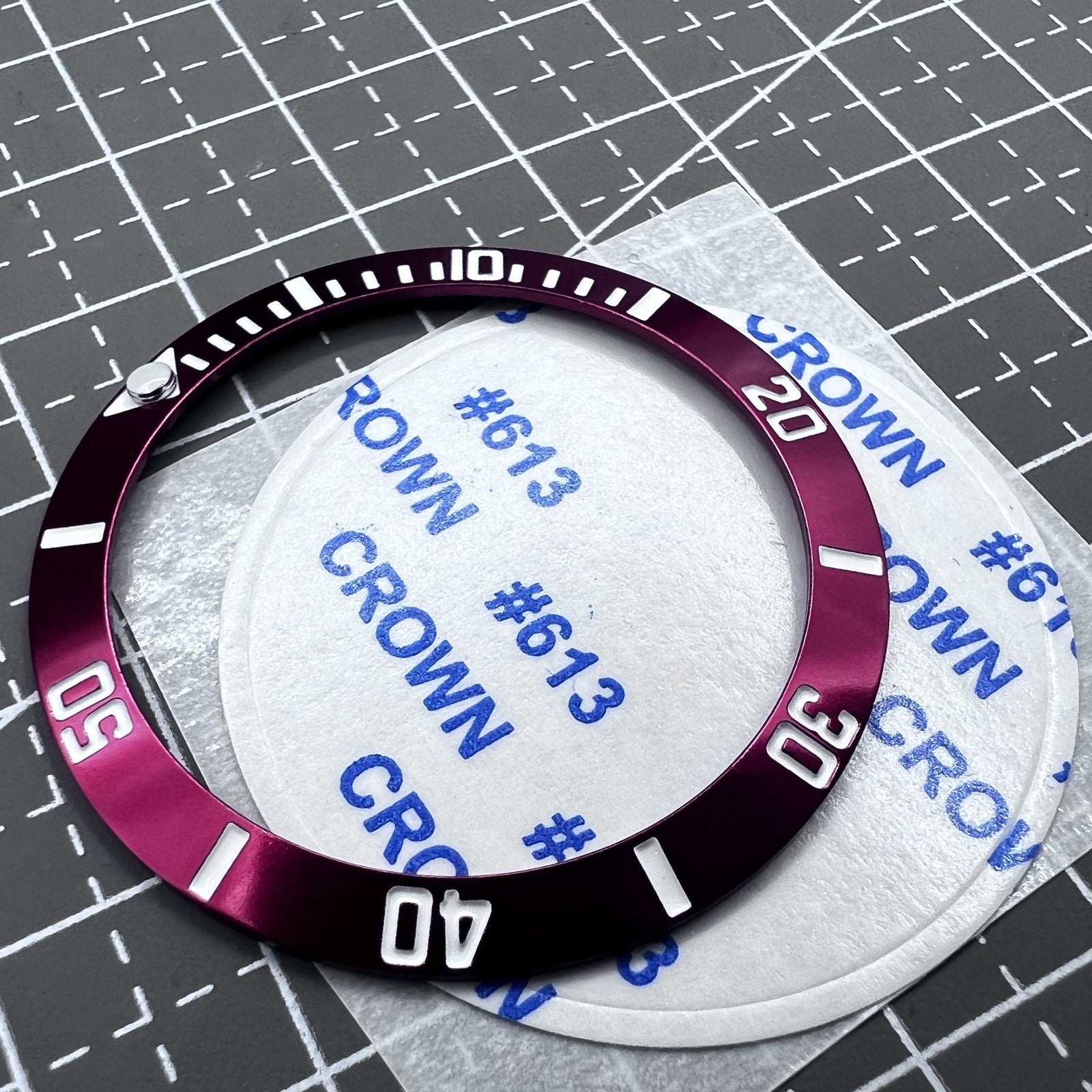 38mm Ceramic Watch Bezel  Slope Red Ring Silver Font Green Luminous