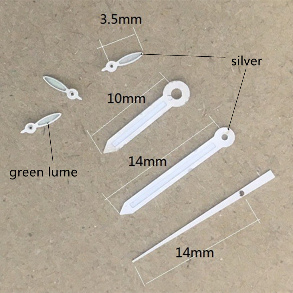 2 Sets/Pack Arrow Shape Silver Trim Green Luminous Hands for VD53 VD54 VD57