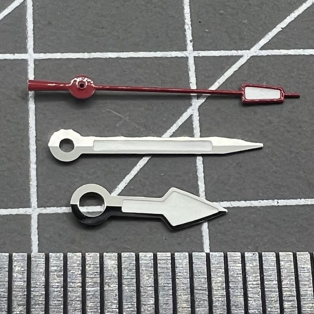 Green Lume Arrow Shape Silver Trim Red Second Hand Watch Hands Fit NH35 NH36