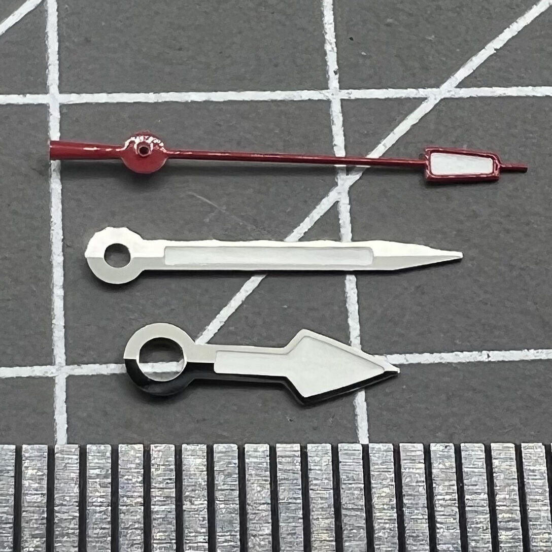 Green Lume Arrow Shape Silver Trim Red Second Hand Watch Hands Fit NH35 NH36