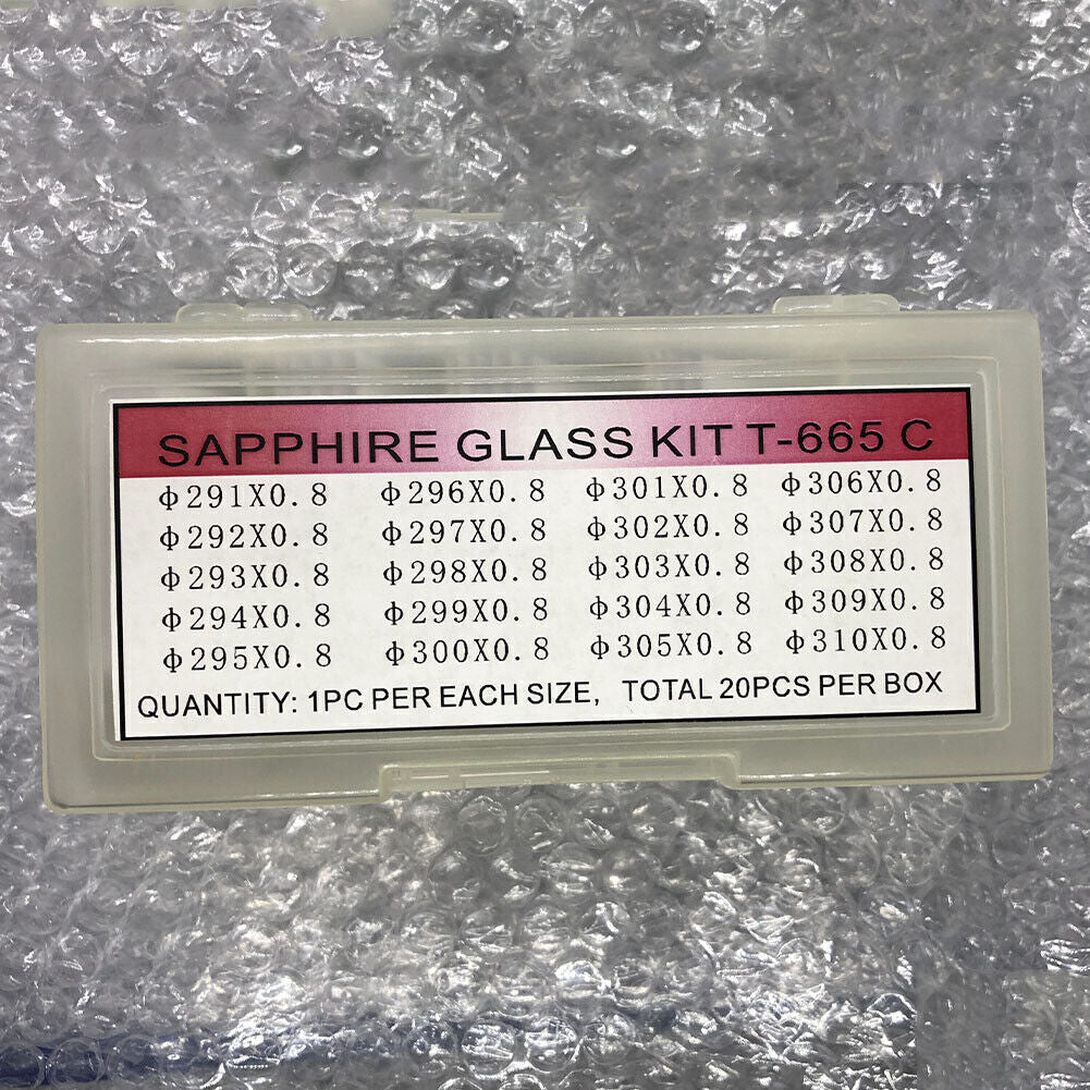 T-665C Watch Crystal Glass Set Sapphire Glass Kit 20 Sizes 20PCS/Box